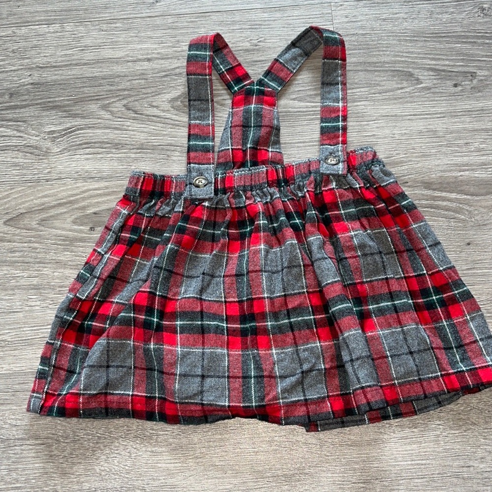 Red and grey skirt with suspenders